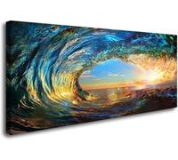 lianyibo Giant Wave Water Canvas Wall Art Ocean Waves Paintings with Sunset Blue Seascape Affiche,s Prints for Décoration de Salon (30x60cm/Sans Cadre)