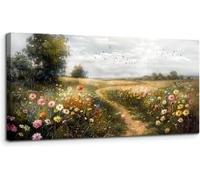 lianyibo Grande toile imprimée représentant un paysage champêtre avec des fleurs sauvages et un chemin de campagne (55 x 110 cm, sans cadre), décoration murale moderne