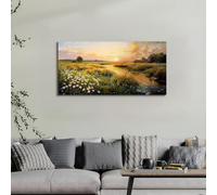 lianyibo Grande toile murale, impression sur toile de paysage au coucher du soleil, images de fleurs sauvages dans une prairie marécageuse, décorations murales (30x60cm/sans cadre)