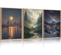 lianyibo Grande toile murale moderne représentant une ville et la lune, décoration murale forêt brumeuse, tableau de paysage naturel pour salon (20 x 30 cm x 3 / sans cadre)