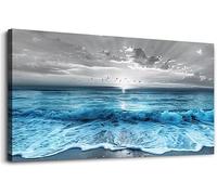 lianyibo Grande toile murale représentant des vagues bleues de la mer, peinture océanique, œuvre d'art de plage, affiche, décoration pour salon ou bureau (70 x 140 cm/sans cadre)