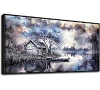 lianyibo Grande toile murale représentant un paysage lacustre avec un arbre bleu (40 x 80 cm, sans cadre), idéale pour décorer un salon ou une chambre.