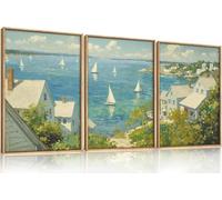 lianyibo Grande toile murale représentant un voilier côtier, décoration murale estivale sur le thème de la mer, impressions d'art nautique sur le thème de l'océan bleu (20 x 30 cm x 3 / sans cadre)