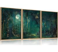 lianyibo Grande toile murale vintage Lune et Étoiles Forêt, Paysage Mystique de Ciel Nocturne, Impression d'Art Magique de Minuit, Décoration Intérieure (80x120cmx3/cadre intérieur)