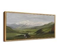 lianyibo Grande toile murale vintage représentant un paysage de vallée et de rivière, avec une grande chaîne de montagnes, une prairie et une ferme (55 x 110 cm/cadre intérieur)