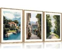 lianyibo Grande toile murale vintage représentant une ville côtière, un paysage naturel arboré, une décoration murale moderne de style campagne française (40 x 60 cm x 3 / cadre intérieur)