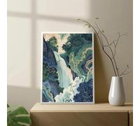 lianyibo Hokusai Ukiyo-e Bleu Vert Japonais Cascade Paysage Asiatique Affiche Impression Sur Toile Vintage Mur Art Photo Décor 30x40cm cadre