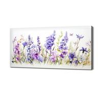 lianyibo Impression d'art Fleurs sauvages violettes | Tableau sur toile Fleurs des prés | Aquarelle botanique florale Décoration murale (55 x 110 cm/Sans cadre)