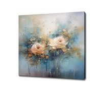 lianyibo Impression sur toile représentant deux roses épanouies dans des tons pastel de blanc beige et bleu Décoration murale florale moderne pour le salon (50 x 70 cm sans cadre)
