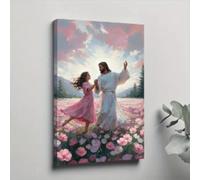 lianyibo Impression sur toile représentant Jésus rose dansant avec une fille, décoration murale vintage chrétienne, 20 x 30 cm, sans cadre