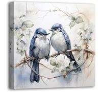 lianyibo Impression sur toile représentant un couple d'oiseaux bleus sur une branche, décoration murale pour salon, chambre à coucher, 20 x 20 cm, sans cadre