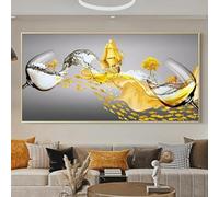 lianyibo Impression sur toile représentant un paysage de pierre de prospérité, Feng Shui, arbre de fortune doré, cerf, pour salon, chambre à coucher, 80 x 120 cm, sans cadre