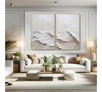 lianyibo Impressions de peinture océanique texturée minimaliste beige et blanc vagues toile moderne paysage marin décoration de salon plage 50 x 70 cm sans cadre