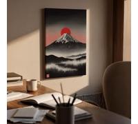 lianyibo Japanese Mount Fuji Toile murale, Rouge Sun Minimal Paysage Imprimé, Zen Asian Nature Décoration Pour Salon (70x110 cm/Cadre intérieur)