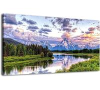 lianyibo Landscape Canvas Wall Art Modern Canvas Artwork River and Forest Affiche,s Prints Living Room Office Decoration (80x160cm/Inner frame)