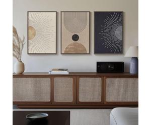lianyibo Large Boho Neutral Abstract Wall Art Black Beige Sun and Moon Paintings Prints for Living Room Hallway Office Decor(80x120cmx3/Inner frame)