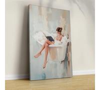 lianyibo Lecture en silence Décoration murale moderne pour salle de bain Tableau de femme dans une baignoire Impression sur toile minimaliste pour salon (70 x 110 cm/cadre intérieur)