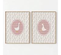 lianyibo Lot de 2 affiches sur toile représentant une oie rose et mignonne, minimaliste, florale et animale, décoration murale pour chambre de bébé fille, 20 x 30 cm, sans cadre
