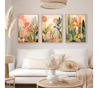 lianyibo Lot de 3 affiches florales bohèmes, art mural moderne du milieu du siècle, peinture simple et neutre pour décoration de chambre à coucher, salon, couloir, 40 x 60 cm x 3 cadres