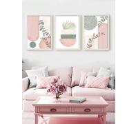 lianyibo Lot de 3 impressions sur toile abstraites roses style bohème, géométriques et florales, aquarelle, feuilles et vases, décoration murale, 50 x 75 cm, 3 cadres
