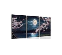lianyibo Lot de 3 magnifiques impressions d'art de paysages nocturnes de fleurs de lune et de surface d'eau pour la décoration de la chambre à coucher et du salon 40 x 60 cm x 3 cadres