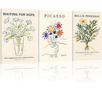 lianyibo Lot de 3 tableaux muraux floraux, impressions sur toile, marguerites, style minimaliste, affiches botaniques, peinture florale vintage, décoration intérieure (20 x 30 cm x 3 / sans cadre)