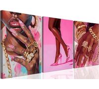 lianyibo Lot de 3 tableaux sur toile représentant une femme noire, style rose tendance, avec des affiches et des impressions de femmes africaines (60 x 80 cm x 3 / cadre intérieur)