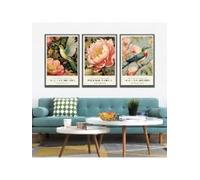 lianyibo Lot de 3 tableaux William Morris vintage botaniques colorés abstraits avec des fleurs sur toile décoration du salon ou du bureau (60 x 80 cm x 3 / sans cadre)