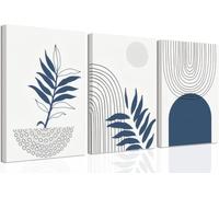 lianyibo Navy Blue Boho Canvas Wall Art Abstract Bohemian Affiche, Print Geometric Botanical Lines Painting for Bedroom Office (20x30cmx3/Inner frame)