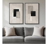 lianyibo Neutral Abstract Wall Art Black Beige Modern Canvas Prints Minimalist Block Lines Paintings for Living Room Decor(50x70cmx2/Frameless)