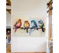 lianyibo Oiseaux Sur Branche Imprimé sur toile, Aquarelle Oiseau chanteur Art, Coloré Moderne Salon Chambre à coucher Animal Décoration murale (40x60cm/Sans cadre)