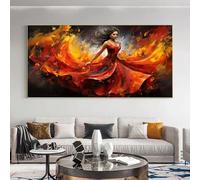 lianyibo Peinture sur toile abstraite de femme de flamenco dans une robe rouge, belles affiches de danseuses, pour décoration murale de salon 60x120 cm sans cadre