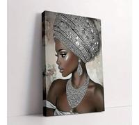 lianyibo Peinture sur toile représentant des femmes africaines avec des paillettes argentées décoration murale esthétique pour salon cuisine automne et hiver 80 x 120 cm sans cadre
