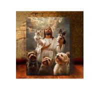 lianyibo Sacré-Cœur de Jésus avec des chiens Art Décoration murale vintage, pour salon, chambre, Sacré-Cœur de Jésus Art mural cadre 30x40cm