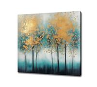 lianyibo Tableau abstrait d'arbres de forêt aux tons turquoise orange et or impression sur toile paysage moderne décoration murale salon (80 x 120 cm/sans cadre)