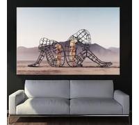 lianyibo Tableau abstrait représentant deux personnes se tournant le dos à Burning Man, œuvre d'art murale pour couple, décoration de salon (20 x 30 cm/cadre intérieur)