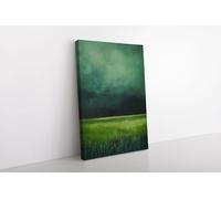 lianyibo Tableau abstrait représentant un champ vert profond et un ciel d'orage sur toile | Paysage de prairie dramatique et mélancolique, décoration intérieure (70 x 110 cm/cadre intérieur)