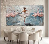 lianyibo Tableau abstrait sur le thème du ballet, impression sur toile d'une ballerine avec un flamant rose, style peinture à l'huile, décoration murale pour studio de danse (40 x 80 cm/sans cadre)