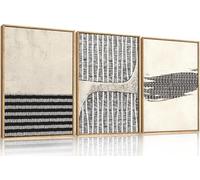 lianyibo Tableau abstrait sur toile noire et beige, affiche minimaliste à points et lignes, décoration intérieure aux formes géométriques modernes (30 x 40 cm x 3 / sans cadre)