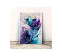 lianyibo Tableau abstrait sur toile représentant une plume de paon, impression d'œuvre d'art moderne aux tons turquoise, violet et bleu, décoration du salon, de la chambre (50 x 75 cm, sans cadre)