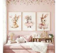 lianyibo Tableau aquarelle chat ballerine décoration murale pour chambre d'enfant impression animalière mignonne sur toile affiches girly (60x80cmx3/sans cadre)