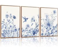 lianyibo Tableau avec oiseau et fleurs bleues, grande toile, affiche de fleurs sauvages bleues et blanches, impression d'art floral botanique pour salon et chambre (30 x 40 cm x 3 / sans cadre)