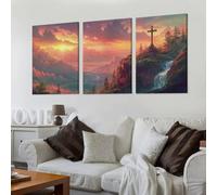 lianyibo Tableau chrétien mural représentant Jésus et Dieu, croix sur rocher, impression sur toile, idéal pour la décoration du salon, du bureau ou de la chambre (80 x 120 cm x 3 / sans cadre)