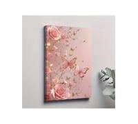 lianyibo Tableau élégant sur toile représentant une rose rose et un papillon, orné de détails floraux dorés, pour une décoration romantique et esthétique de salon (70 x 110 cm, sans cadre)