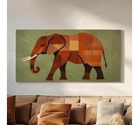 lianyibo Tableau éléphant d'Afrique sur toile | Impression cubiste géométrique | Décoration murale bohème pour salon | Vert sauge terracotta (50 x 100 cm/Sans cadre)
