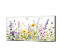 lianyibo Tableau floral coloré des champs de fleurs sauvages - Impression sur toile - Décoration florale botanique pour salon (50 x 100 cm/Sans cadre)