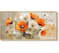 lianyibo Tableau floral mural, impression sur toile de fleurs dorées, oranges et blanches, style aquarelle champêtre moderne (90 x 180 cm/cadre intérieur)