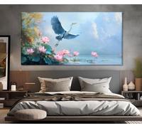 lianyibo Tableau imprimé représentant un héron sur un lac, affiche minimaliste de paysage, décoration intérieure (75 x 150 cm/cadre intérieur)