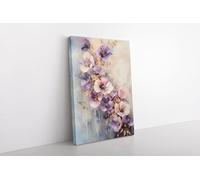 lianyibo Tableau imprimé sur toile représentant des fleurs violettes et dorées aux tons doux, joli motif floral botanique, décoration pour salon et salle de bain (30 x 40 cm/cadre intérieur)