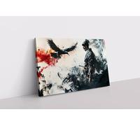 lianyibo Tableau imprimé sur toile, représentant un guerrier samouraï éthéré et un corbeau, à l'encre noire et rouge. Décoration murale japonaise Ronin Shogun (80 x 120 cm, sans cadre).